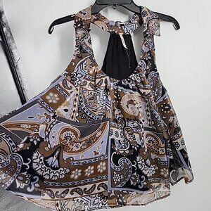 Free People Strawberry Tank Dark Combo Size Small Brown Top Blouse Shirt